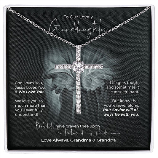 To Our Lovely Granddaughter - Isaiah 49.16 - Cubic Zirconia Cross Necklace