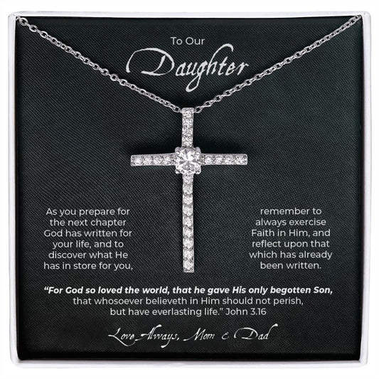 To Our Daughter - God So Loved the World - Cubic Zirconia Cross Necklace
