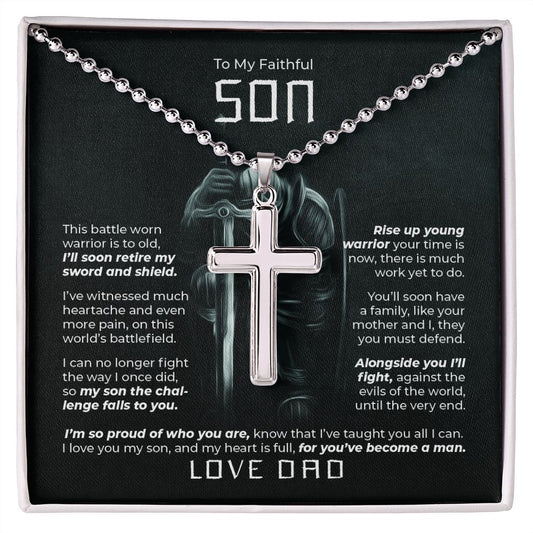 To My Faithful Son - You've Become A Man - Stainless Cross Necklace