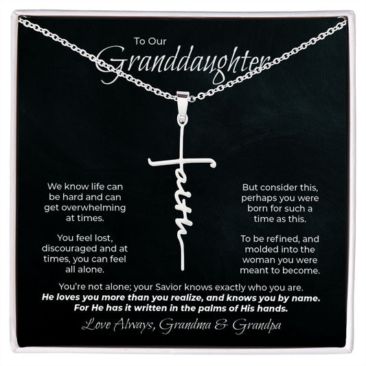 To Our Granddaughter - In The Palms of His Hands - Faith Cross Necklace