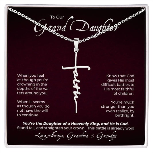 To Our Granddaughter - This Battle Is Already Won - Faith Cross Necklace